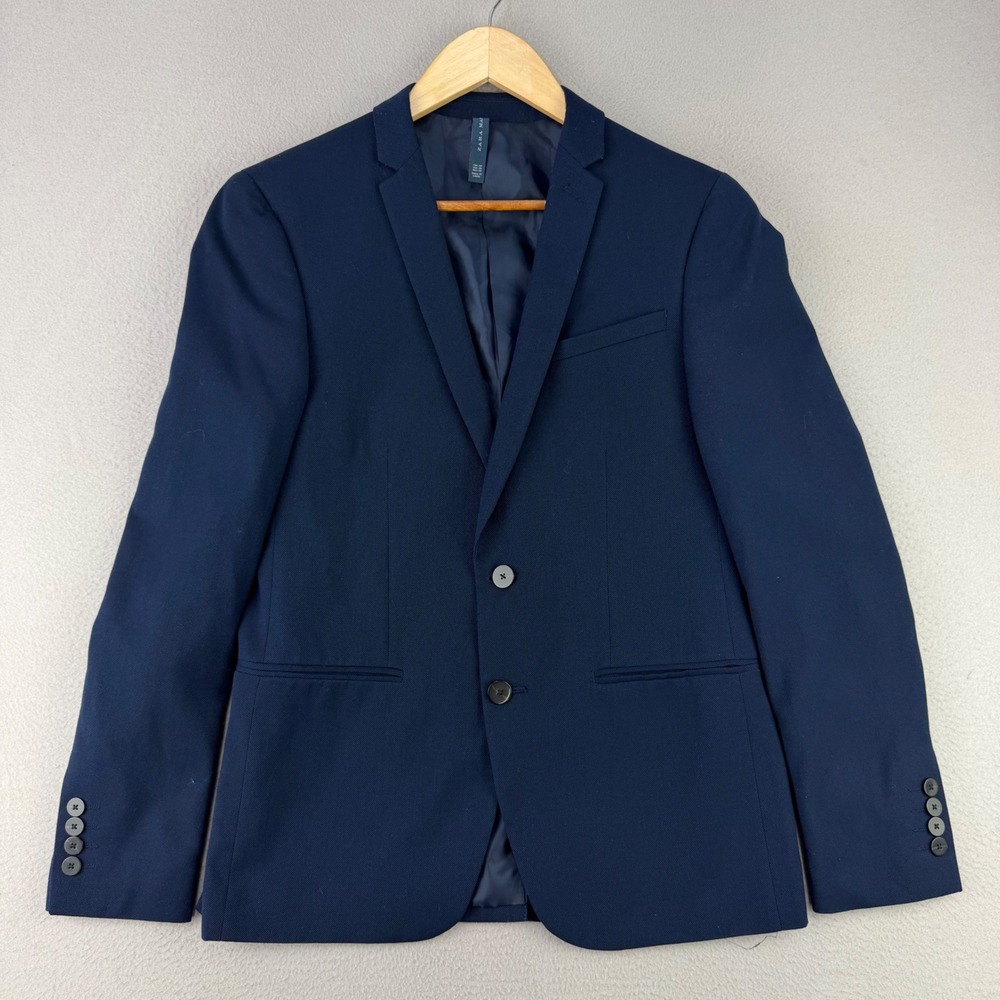 Zara Man Slim Fit Suit Jacket Mens Size 36 Blue Two Button Textured‎ Blazer